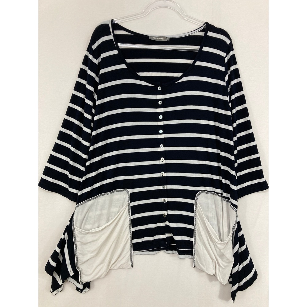 Alembika Tunic Top size 6 (size US 16/18) Striped Stretch Relaxed Lagenlook